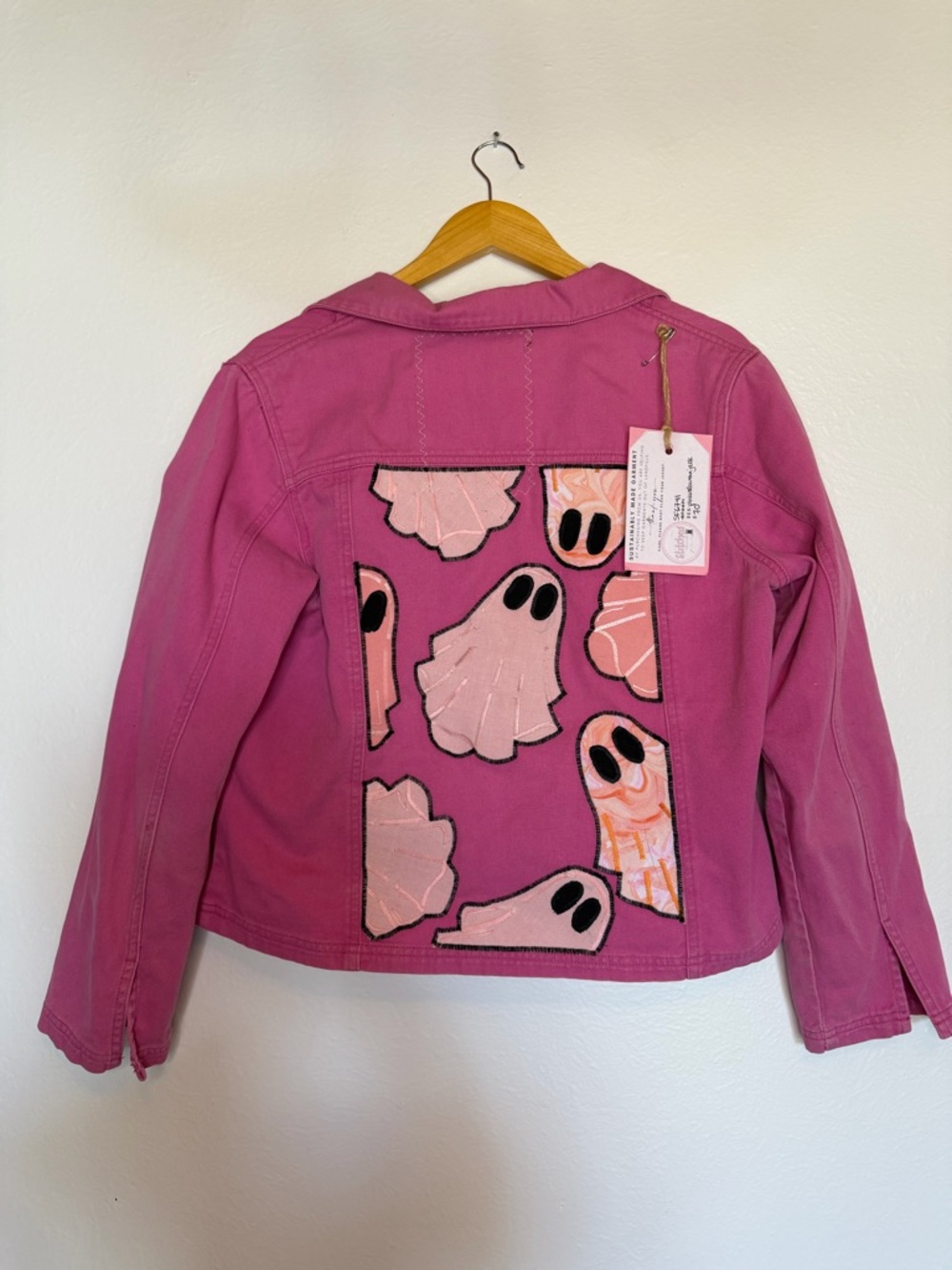Womens Pink Ghost Patch Denim Jacket size M